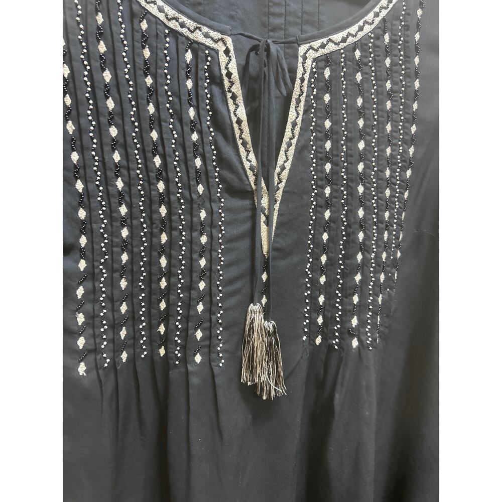 Sundance Embroidered Boho Top XL Black Beaded Peasant Blouse Festival Cottage - Picture 5 of 6